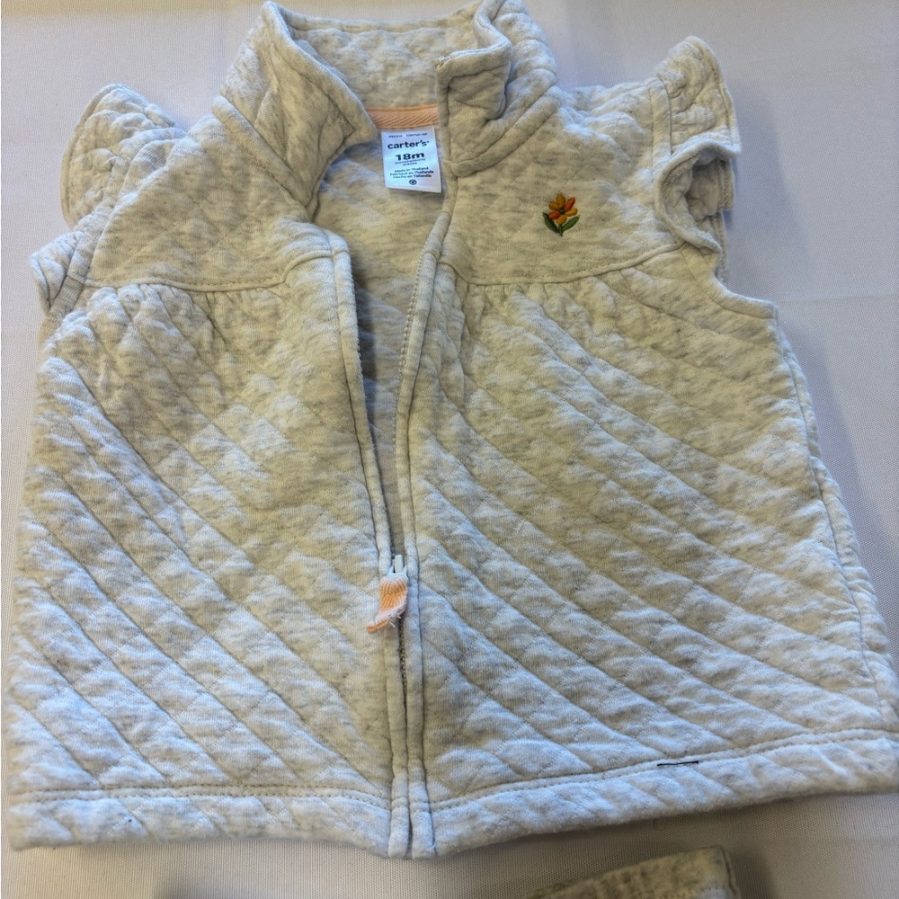Carter's Cream Quilted Vest with Floral Embroidery